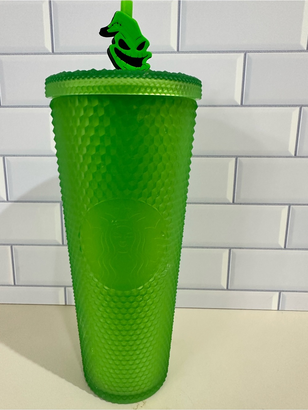Starbucks Bright Green Textured Studded Tumbler with Lid & Straw Charm